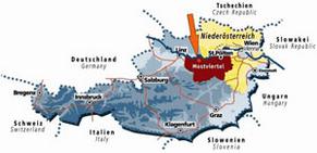 Österreichkarte mit Mostviertel eingezeichnet